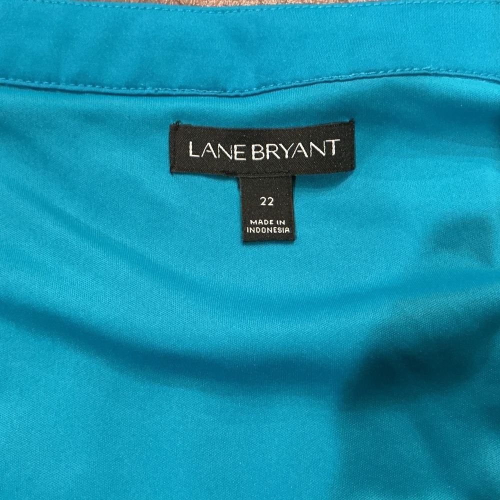 Lane Bryant Top Womens Plus 22 Teal Floral Cold Shoulder Pleated Contrast Trim - Picture 5 of 9